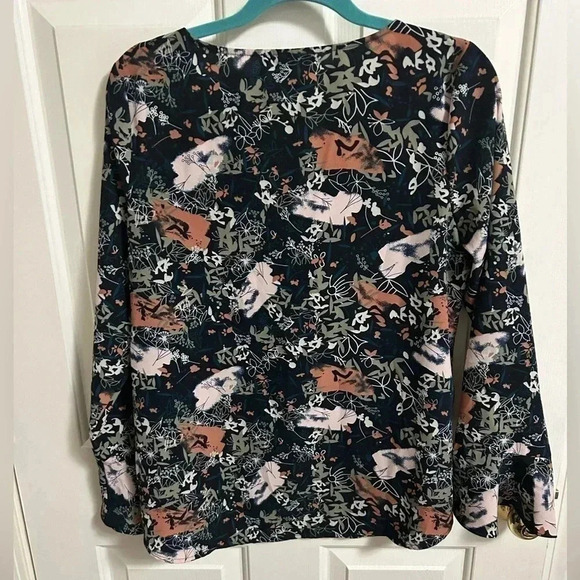 Sanctuary Blouse Blue V Neck Bell Long Sleeve Floral Medium - Picture 4 of 5